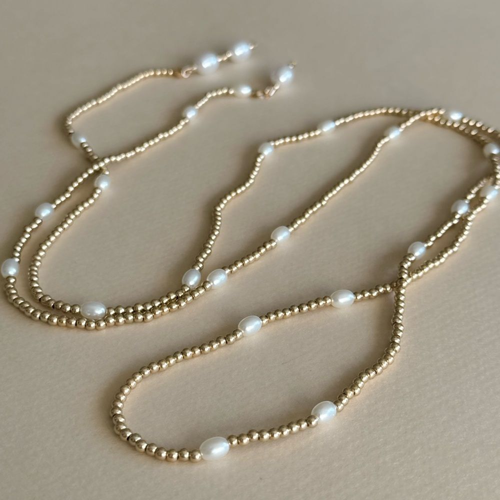 Free People Gold and White Pearl Lariat Necklace - Picture 3 of 3